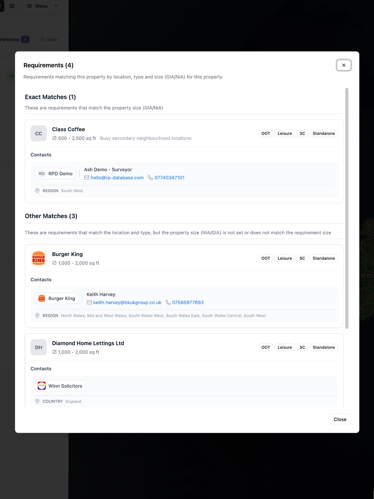 Screenshot of automatic property matching
