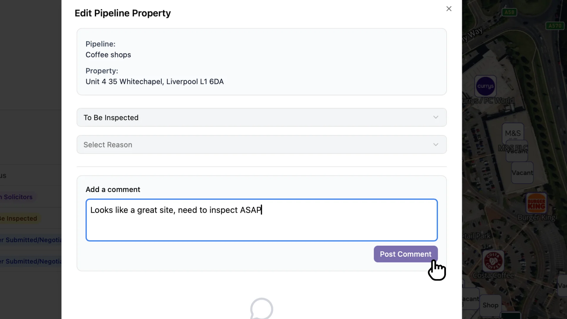 Screenshot of the Pipeline Manager comments